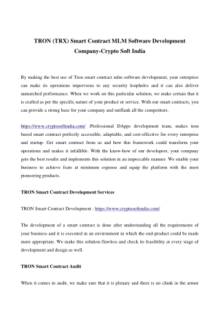 TRON (TRX) Smart Contract MLM Software Development Company-crypto soft India