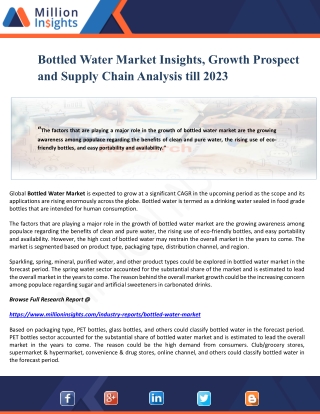 Bottled Water Market Insights, Growth Prospect and Supply Chain Analysis till 2023