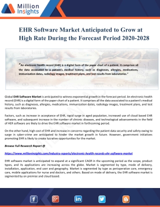 EHR Software Market Anticipated to Grow at High Rate During the Forecast Period 2020-2028