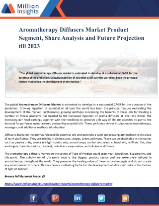 Aromatherapy Diffusers Market Product Segment, Share Analysis and Future Projection till 2023