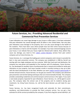 Future Services, Inc.: Providing Advanced Residential and Commercial Pest Prevention Services