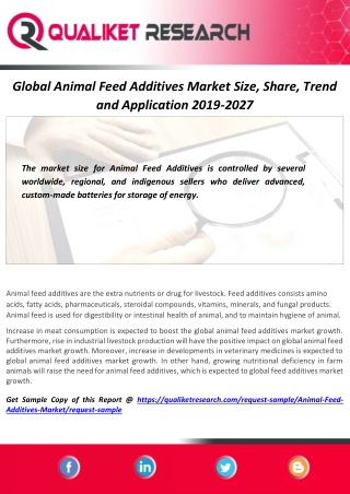 Animal Feed Additives Market Size, Share, Trend, Growth, Application and forecast Analysis Report 2020-2027