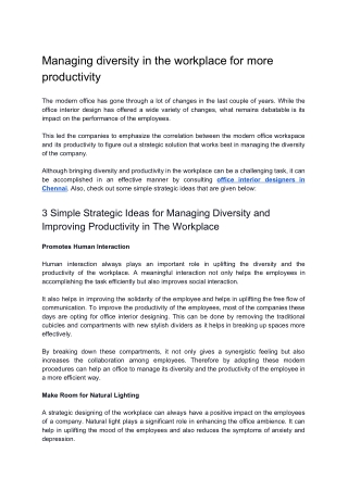 Managing diversity in the workplace for more productivity