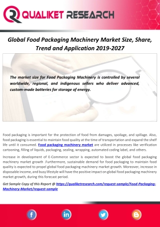 Food Packaging Machinery Market 2027 Size, Technology Trend, Development, Application, Business Outlook, Industry Analys