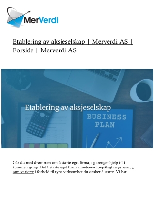 Etablering av aksjeselskap - Merverdi AS - Forside