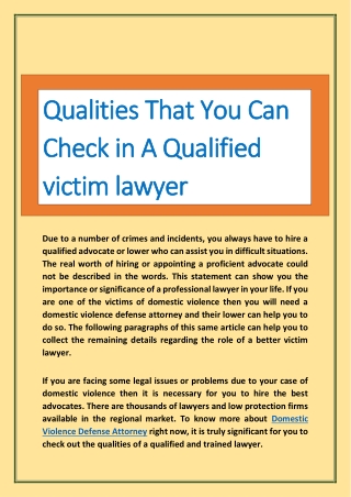 Qualities That You Can Check in A Qualified victim lawyer