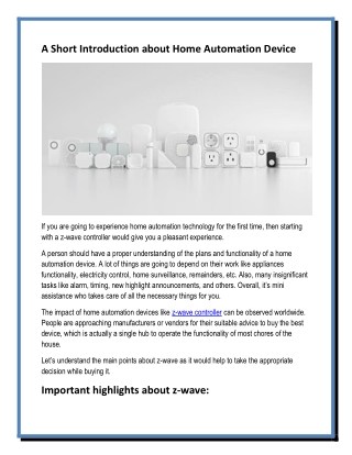 A Short Introduction about Home Automation Device