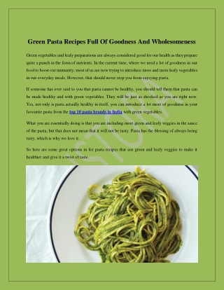 Green Pasta Recipes Full Of Goodness And Wholesomeness