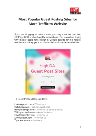 Most Popular guest Blogging Sits for more traffic to website