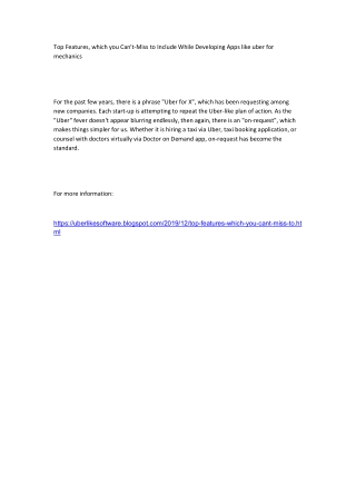 Top Features, which you Can't-Miss to Include While Developing Apps like uber for mechanics