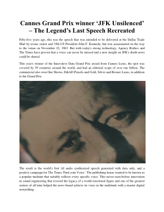 JFK Unsilenced - A Powerful Recreation of JFK& last speech