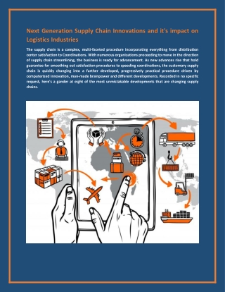 Next Generation Supply Chain Innovations and it's impact on Logistics Industries