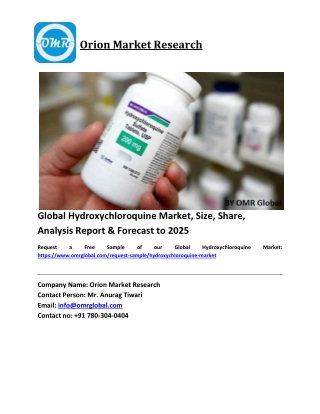 Global Hydroxychloroquine Market Size, Industry Trends, Share and Forecast 2019-2025