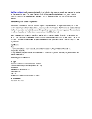 Bio-pharma Market Growth, Business Opportunities And Forecast To 2025 Research Report