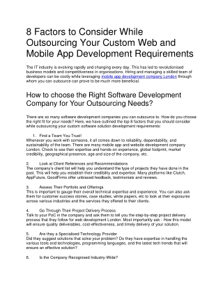 8 Factors to Consider While Outsourcing Your Custom Web and Mobile App Development Requirements