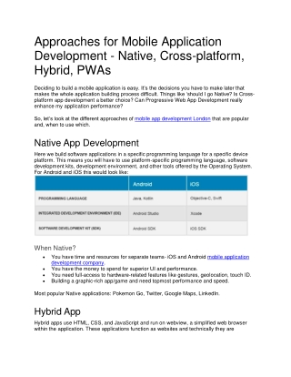 Approaches for Mobile Application Development - Native, Cross-platform, Hybrid, PWAs