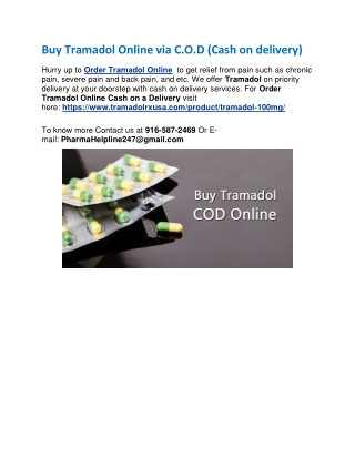 Buy Tramadol Online via C.O.D (Cash on delivery)