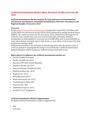 Artificial Insemination Market Share, Researchs, Profile, Overview By 2023