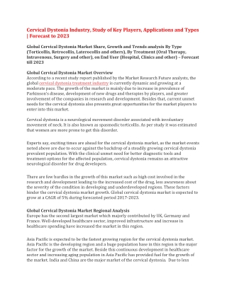 Cervical Dystonia Industry, Study of Key Players, Applications and Types  Forecast to 2023