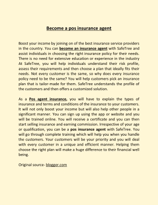 Become a pos insurance agent