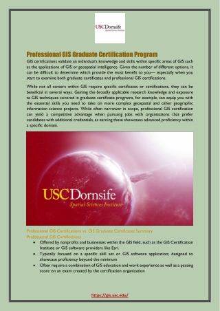 Professional GIS Graduate Certification Program