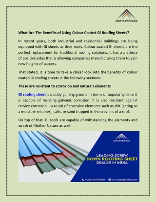 What are the benefits of using colour coated GI Roofing Sheets