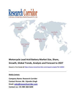 Global Motorcycle Lead Acid Battery Market Size, Share, Trends & Forecast to 2027