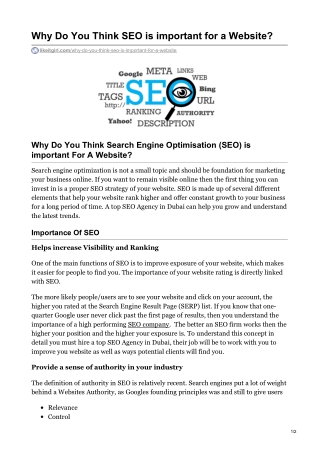 Why Do You Think SEO is important for a Website?