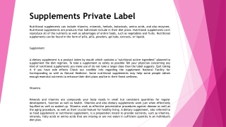 Supplements Private Label