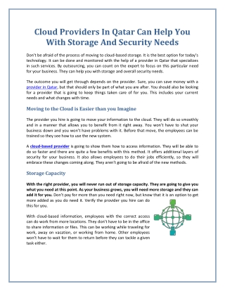 Cloud Providers In Qatar Can Help You With Storage And Security Needs