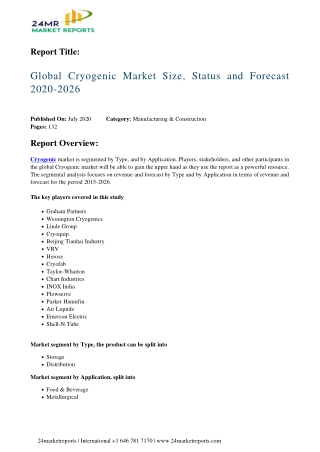 Cryogenic Market Size, Status and Forecast 2020-2026