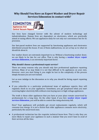 Why Should You Have an Expert Washer and Dryer Repair Services Edmonton in Contact with?