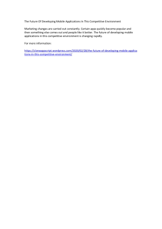 The Future Of Developing Mobile Applications In This Competitive Environment