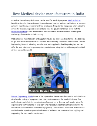 Best Medical device manufacturers in India