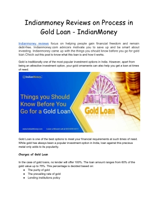 Indianmoney Reviews on Process in Gold Loan - IndianMoney