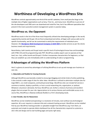 Worthiness of Developing a WordPress Site