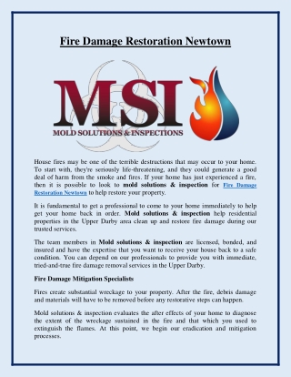 Fire Damage Restoration Newtown