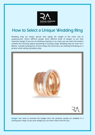 How to Select a Unique Wedding Ring