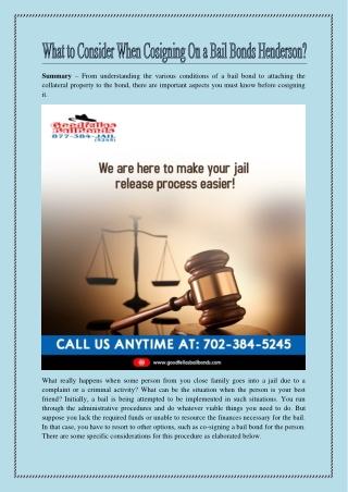 What to Consider When Cosigning On a Bail Bonds Henderson?