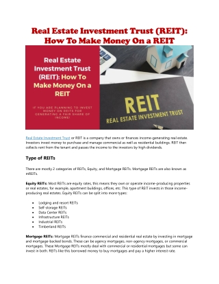 Investing in real estate investment trust