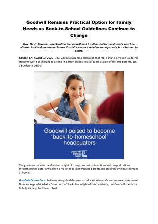 Goodwill Remains Practical Option for Family Needs as Back-to-School Guidelines