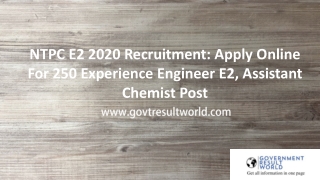 NTPC Recruitment 2020 for Engineer/Assistant Chemist