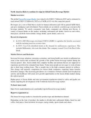 Global Fusion Beverage Market thrives with the associated health benefits