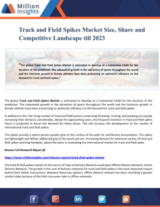 Track and Field Spikes Market Size, Share and Competitive Landscape till 2023