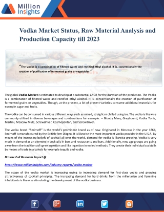 Vodka Market Status, Raw Material Analysis and Production Capacity till 2023