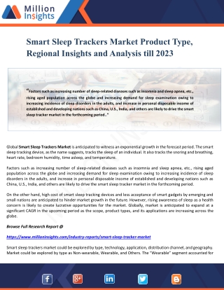 Smart Sleep Trackers Market Product Type, Regional Insights and Analysis till 2023