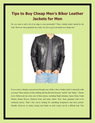 Tips to Buy Cheap Men’s Biker Leather Jackets for Men