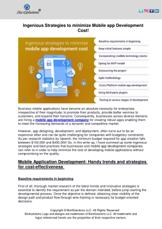 Ingenious Strategies to minimize Mobile app Development Cost!