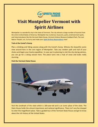 Visit Montpelier Vermont with Spirit Airlines