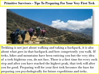 Primitive Survivors - Tips To Preparing For Your Very First Trek